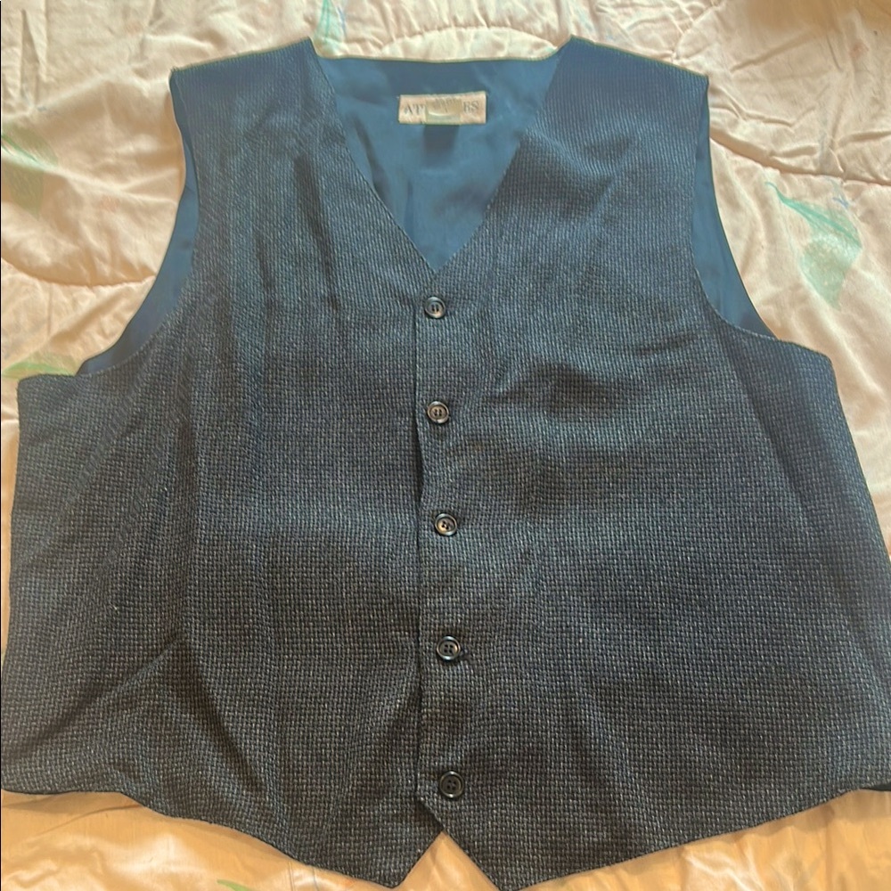 Men's Black tweed Button-Up Vest, large